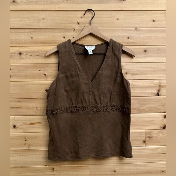 Vintage Talbots Size Large Irish Linen V Neck Babydoll Style Tank - Picture 1 of 11